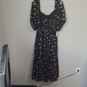 NWT LC Lauren Conrad Navy Floral Midi Dress